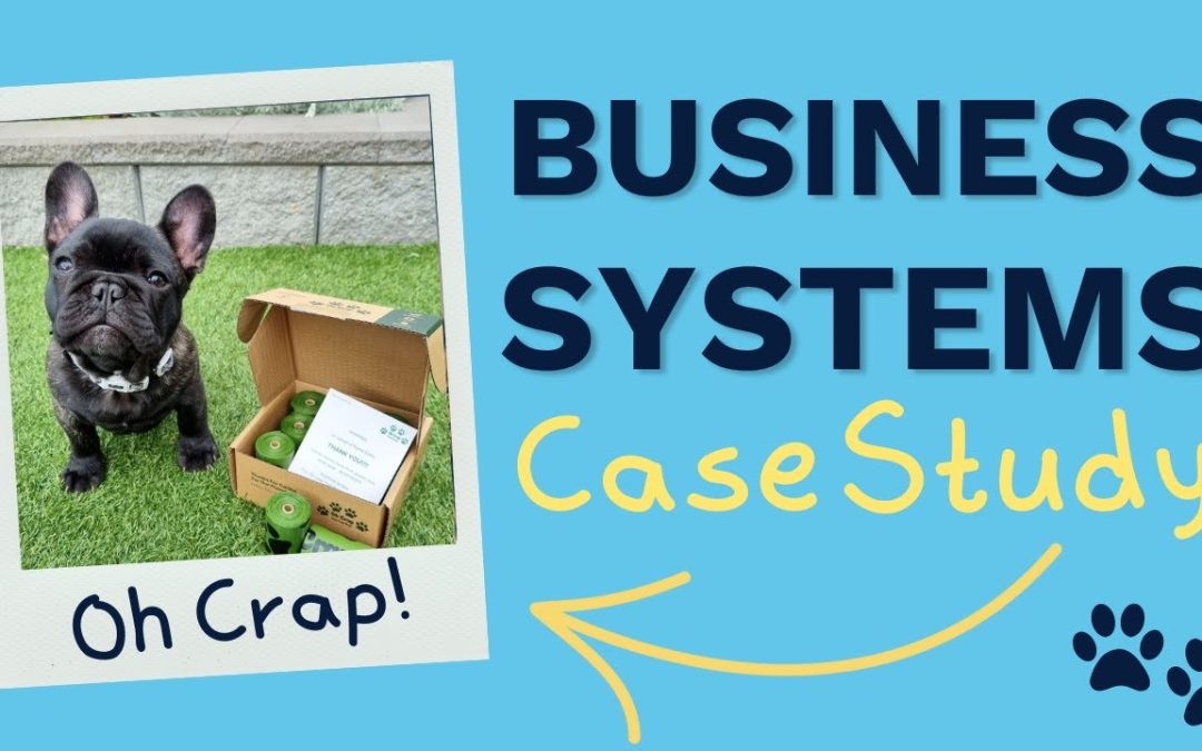 Business Systems Case Study thumbnail featuring a French Bulldog beside an open subscription box labelled Oh Crap