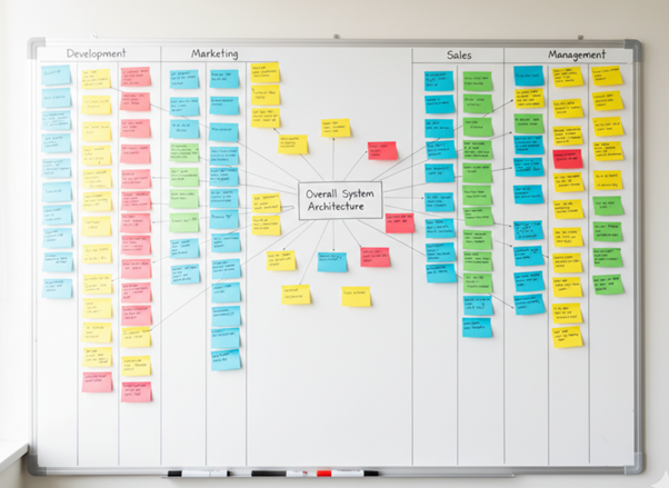 Sticky notes on a whiteboard, the corkboard era of business systems